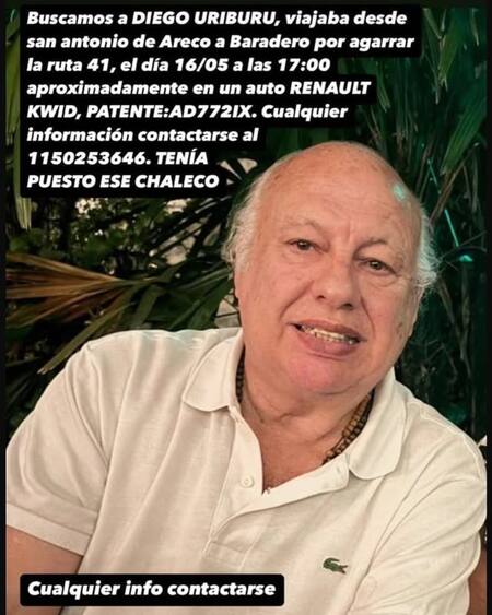 La información que había brindado Sofía Zámolo para hallar a su tío Diego Uriburu. Foto: Instagram @sofiazamolo