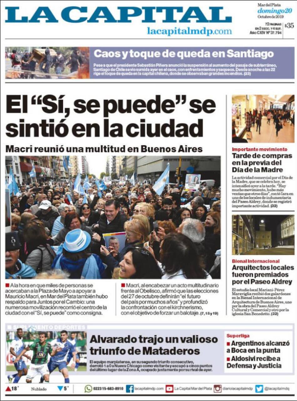 Tapas de Diarios, La Capital, Domingo 20-10-19