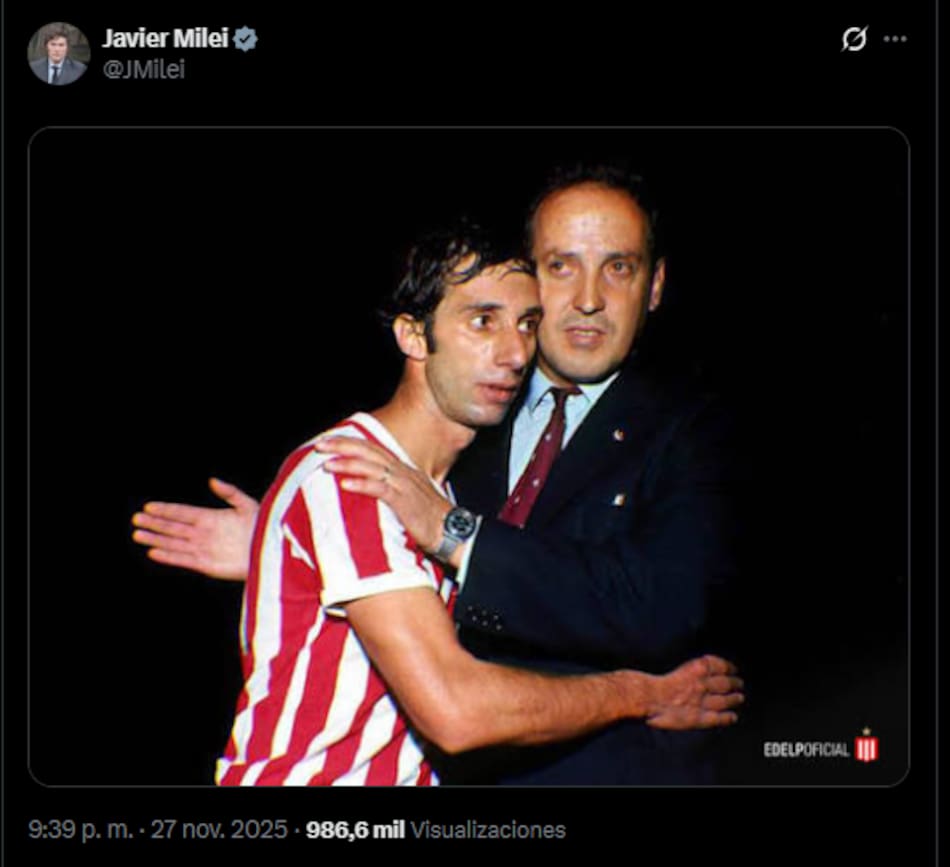 La foto que posteó Javier Milei en apoyo a Estudiantes de La Plata.