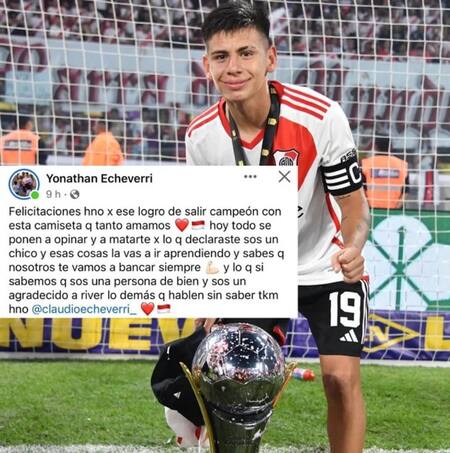 El posteo del hermano del "Diablito" Echeverri. Foto: NA