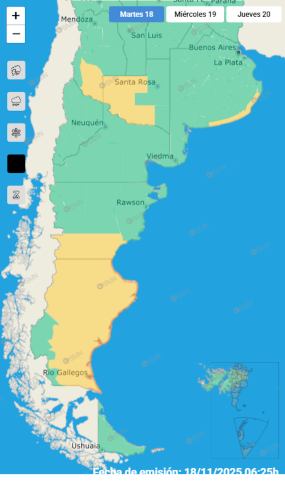 Cinco provincias están bajo alerta por fuertes ráfagas de viento.