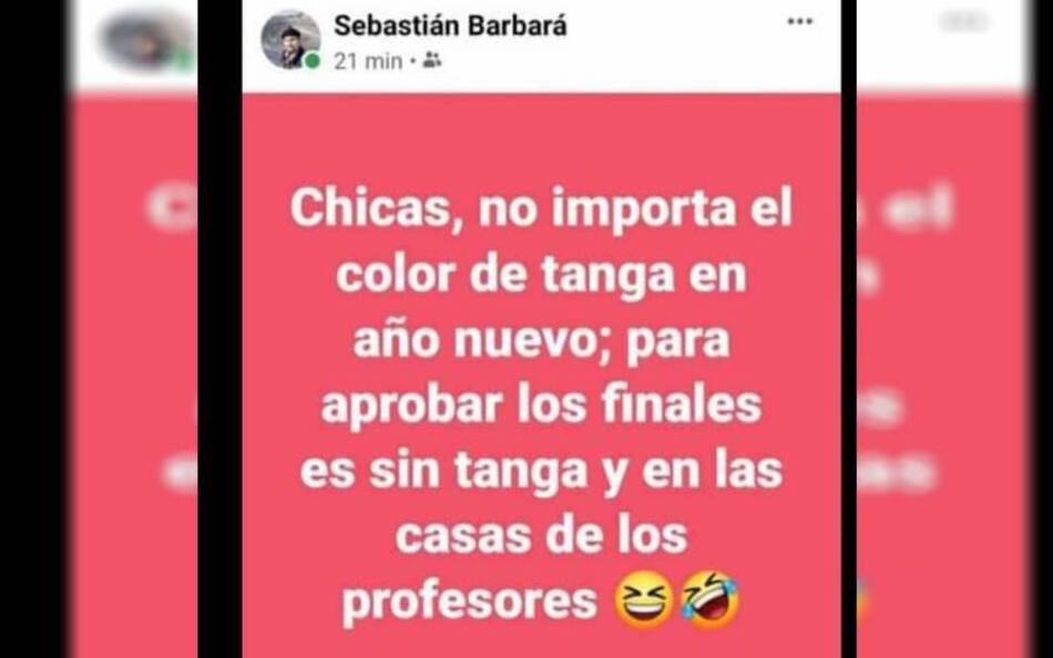 Posteo del profesor Sebastián Barbará, aprobar sin tanga, Corrientes