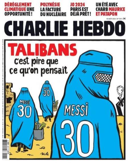 Tapa de Charlie Hebdo con Messi y los talibanes