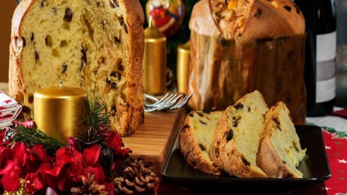 Canasta navideña, pan dulce y sidra