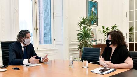 Santiago Cafiero recibió a la ministra de Salud, Carla Vizzotti, Foto NA