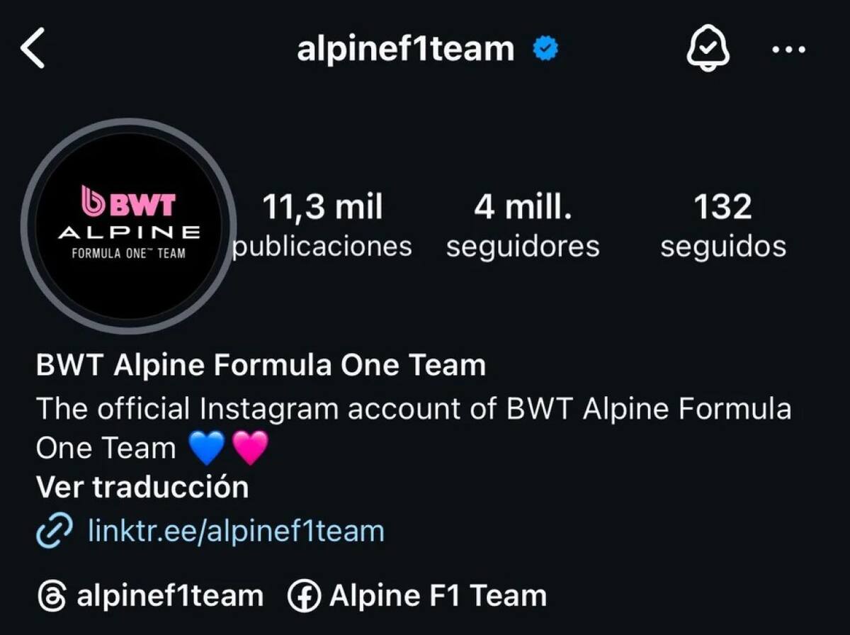 Redes sociales de Alpine en Instagram. Foto: NA.