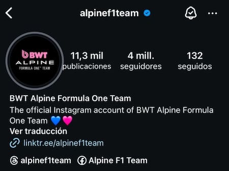 Redes sociales de Alpine en Instagram. Foto: NA.