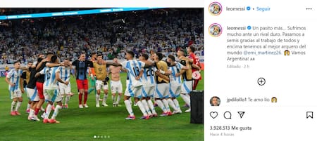 El mensaje de Lionel Messi en Instagram. Foto: captura
