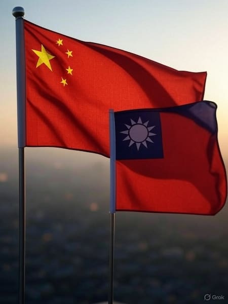 Bandera de China; bandera de Taiwán. Foto: Grok.
