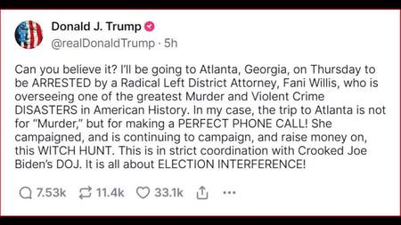 Publicación de Donald Trump. Foto: Reuters.