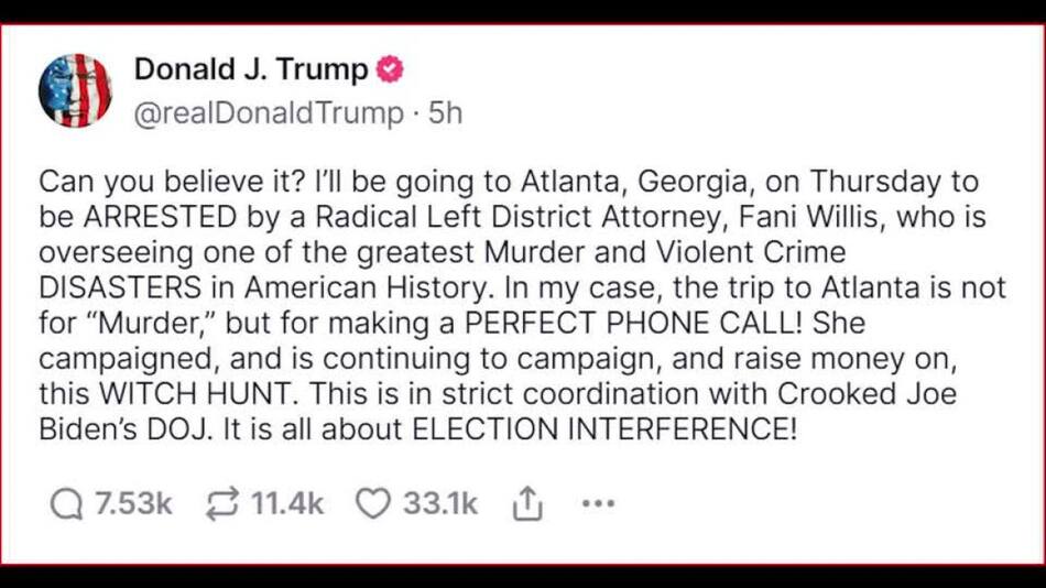 Publicación de Donald Trump. Foto: Reuters.