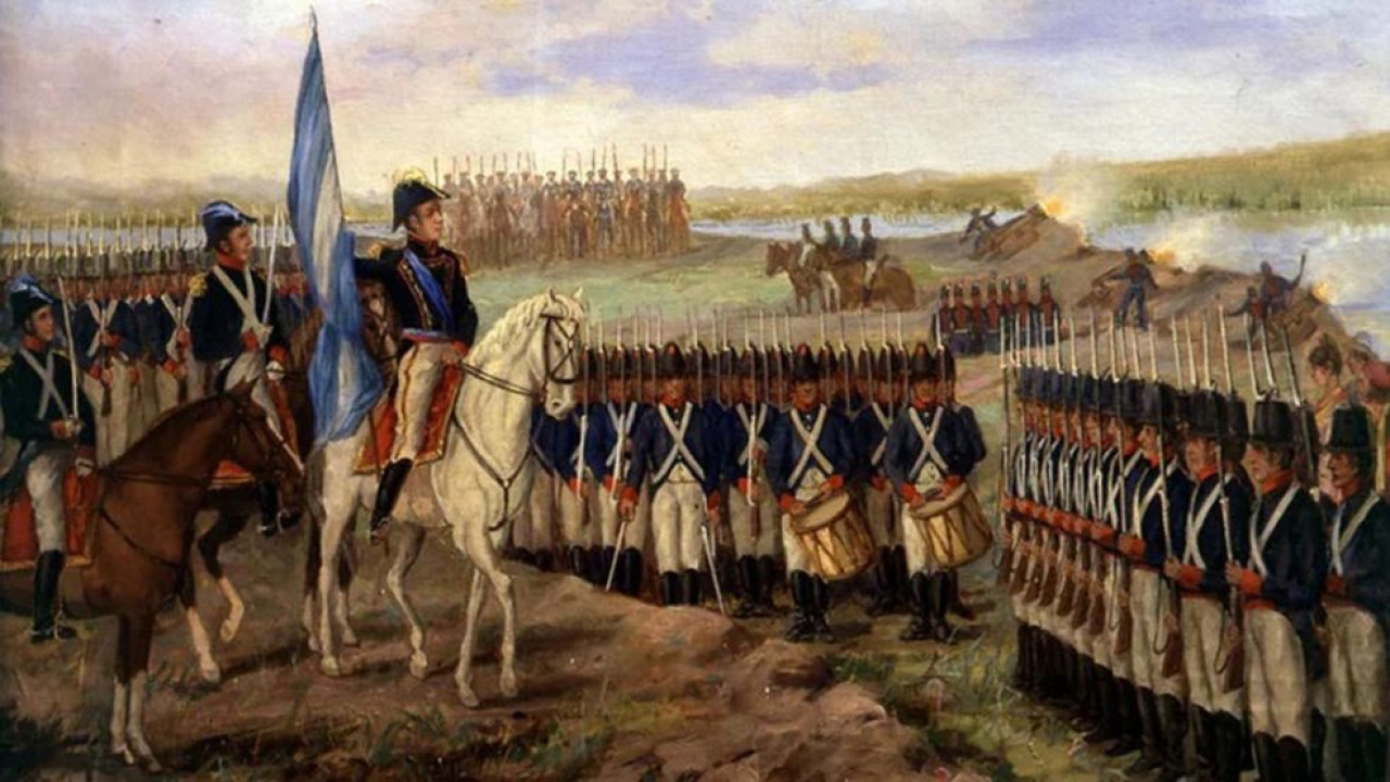 Belgrano izando la bandera por primera vez