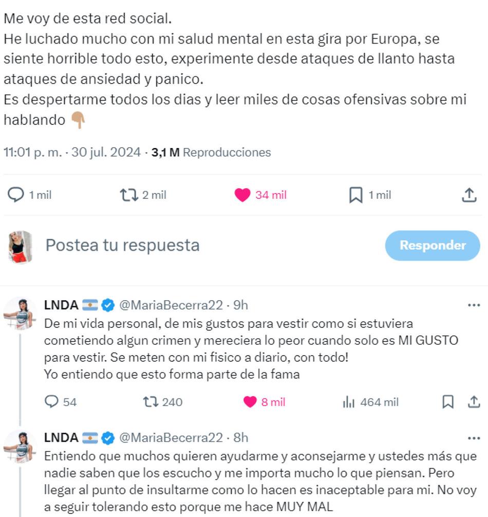 El descargo de María Becerra. Foto: Instagram.