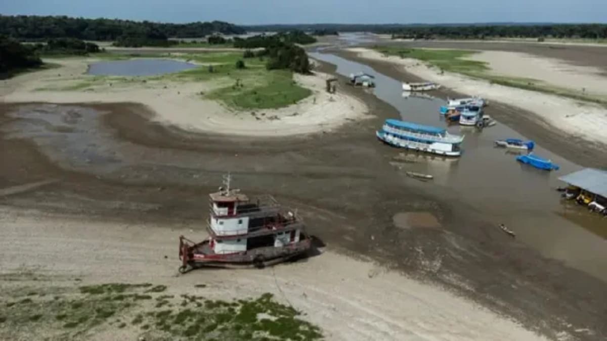 Dramática vista del río Amazonas, con el nivel de agua más bajo de la historia. Foto: NA.