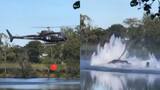 Video impactante: el momento en que un helicóptero se estrelló contra un estanque en Francia