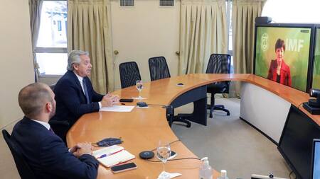 Alberto Fernández, Martín Guzmán y Kristalina Georgieva, FMI, Gobierno, NA