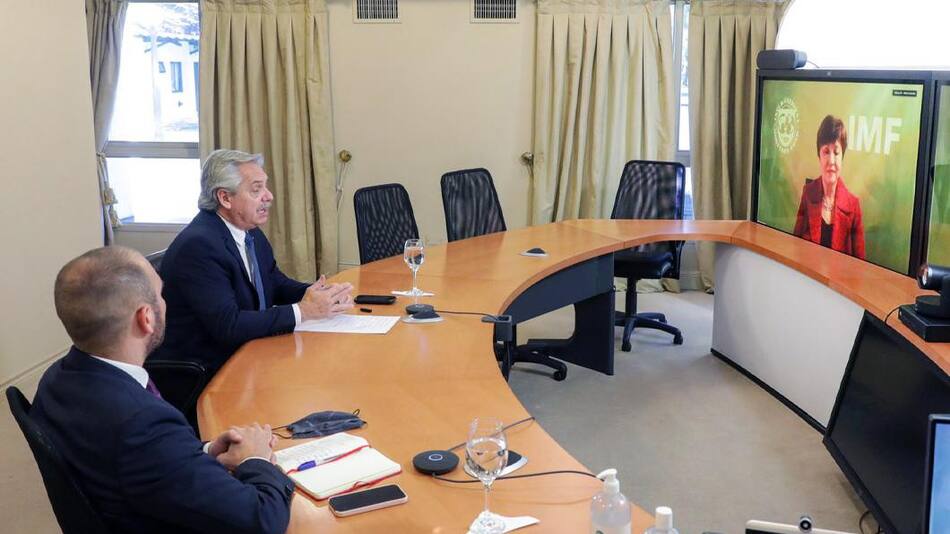 Alberto Fernández, Martín Guzmán y Kristalina Georgieva, FMI, Gobierno, NA