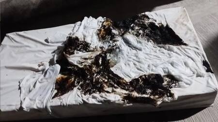 Colchón donde el paciente prendió fuego a su compañero. Fuente: gentileza del portal 0221