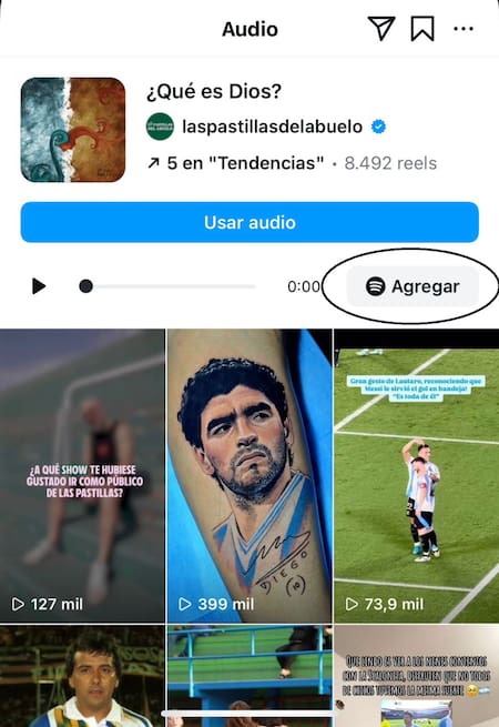 El botón para pasar canciones de Instagram a Spotify. Foto: captura.