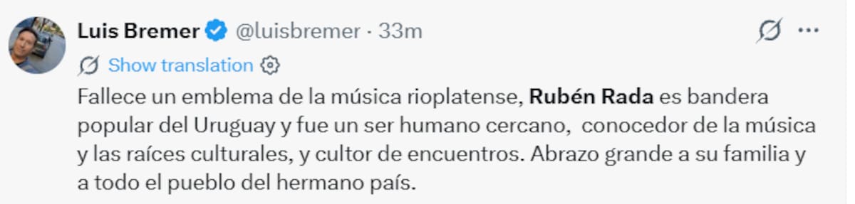 Famosos despiden a Rubén Rada