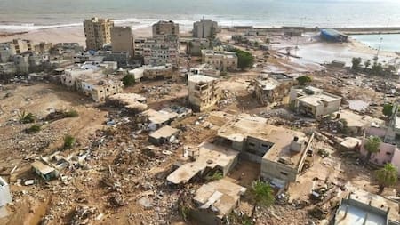 Fuertes inundaciones en Derna, Libia. Foto: EFE.