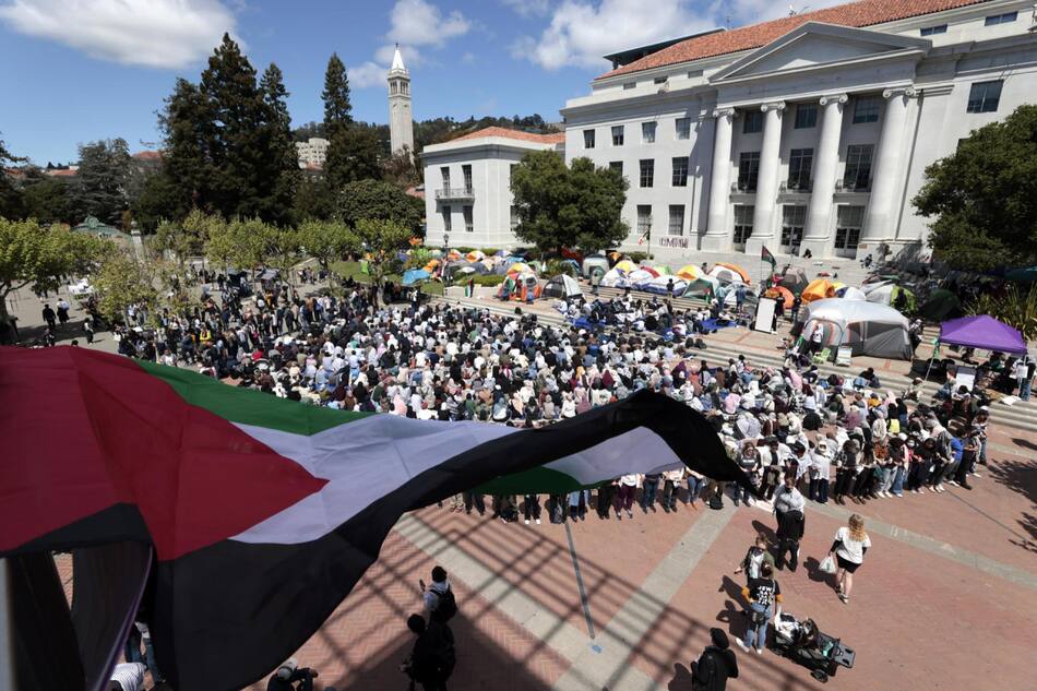 Protestas en universidad de Estados Unidos contra el genocidio en Gaza. Foto: EFE.