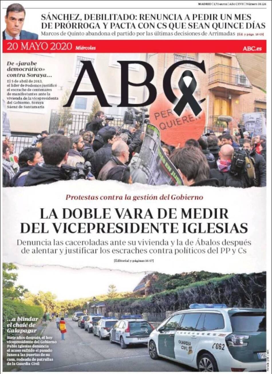 Tapas de diarios, ABC, miércoles 20 de mayo de 2020