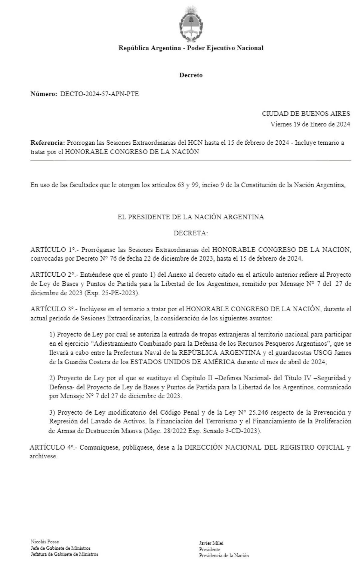 Extensión de las sesiones extraordinarias.