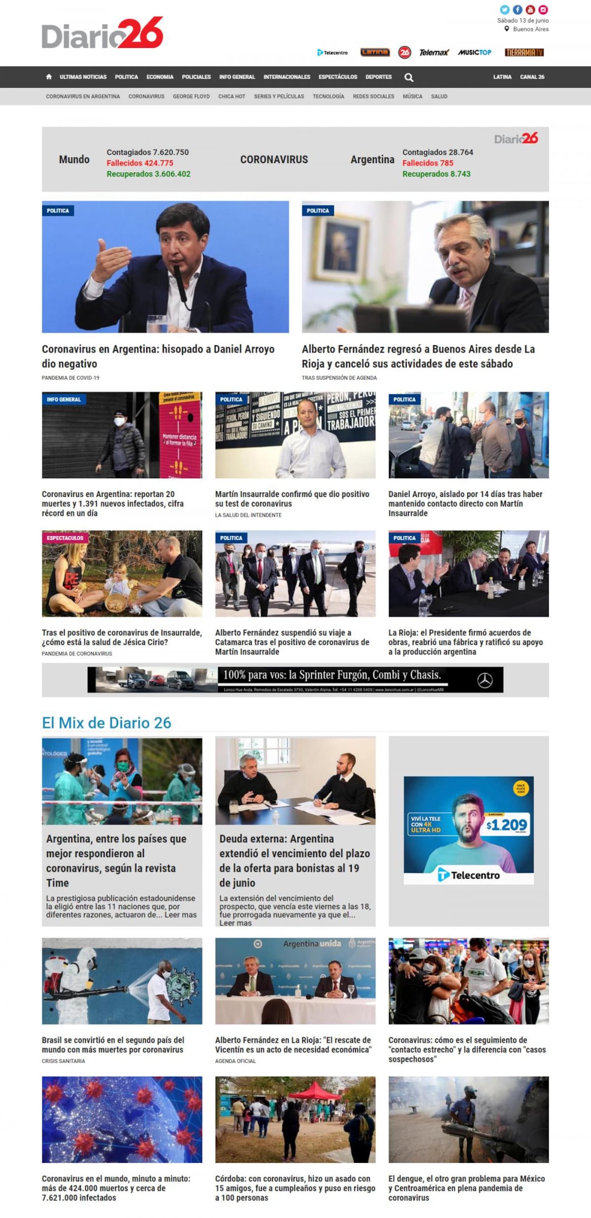 Tapas de diarios, Diario 26, sábado 13 de junio de 2020