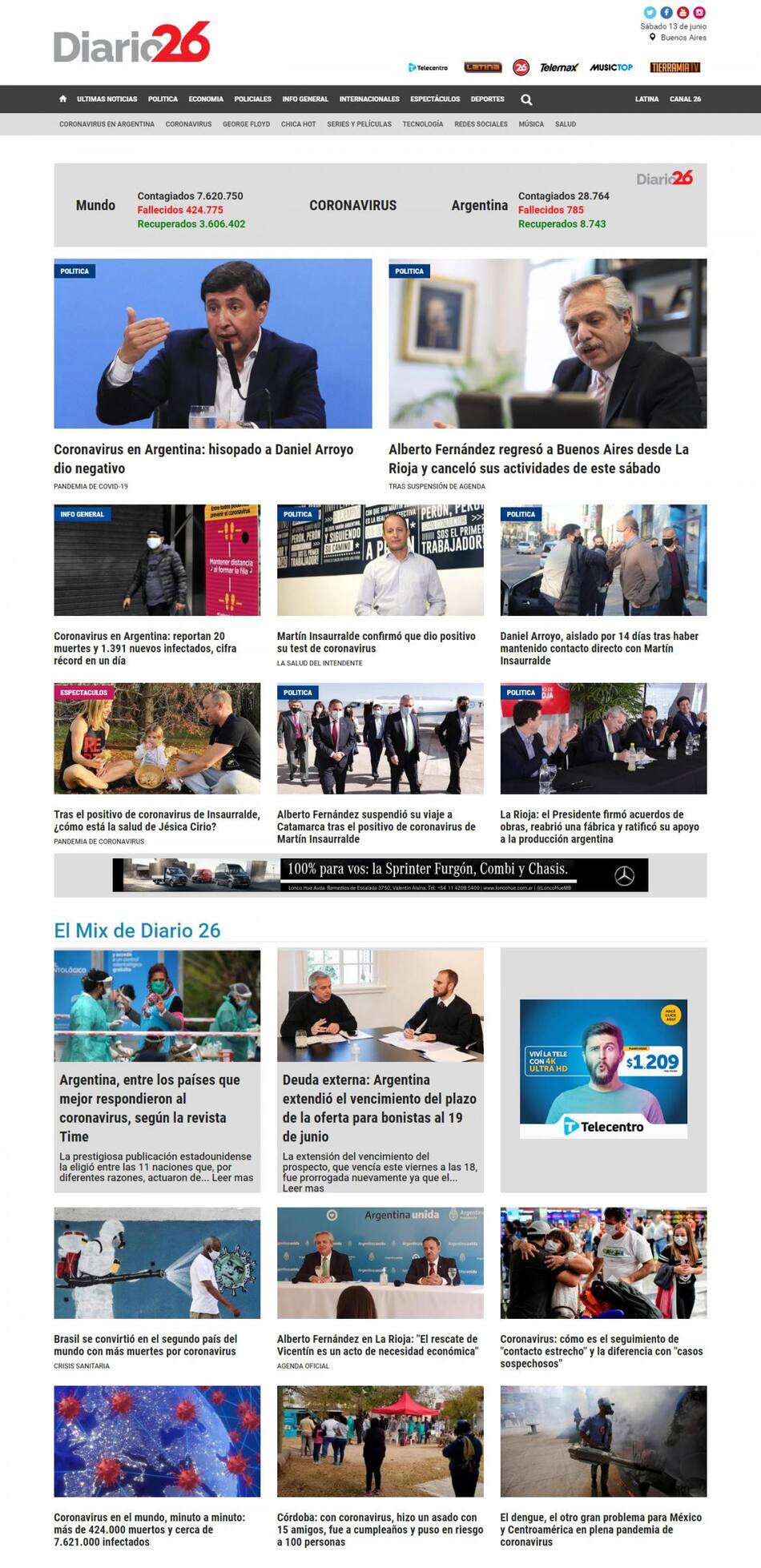 Tapas de diarios, Diario 26, sábado 13 de junio de 2020