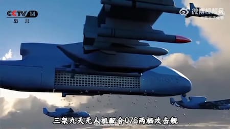 El Jiu Tian es capaz de lanzar enjambres de drones. Foto: captura