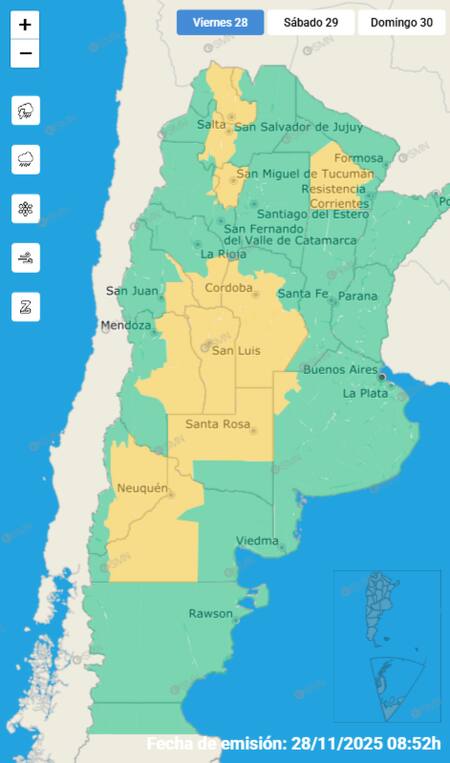 Un total de 14 provincias están bajo alerta por tormentas en Argentina.