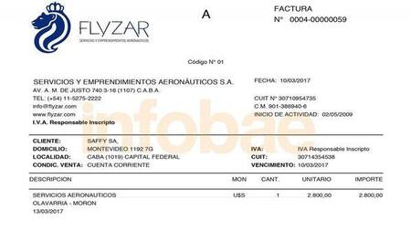 Indio Solari - factura del avión