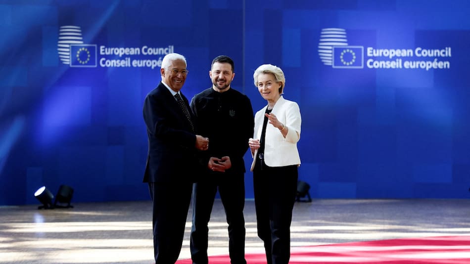 Antonio Costa, Volodímir Zelenski y Ursula von der Leyen. Foto: Reuters (Stephanie Lecocq)