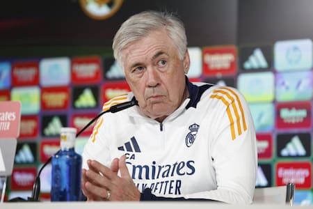 Conferencia de prensa de Carlo Ancelotti en el Real Madrid. Foto: EFE.