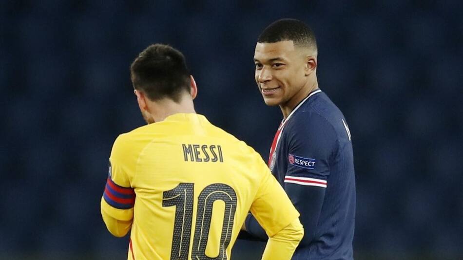 Messi y Mbappe en el Psg vs Barcelona por Champions League, REUTERS