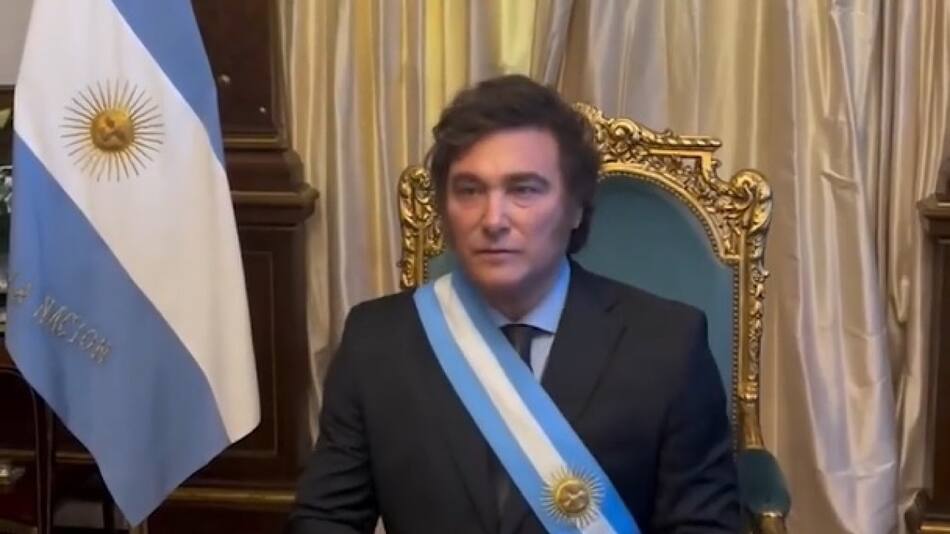 Javier Milei en el sillón de Rivadavia. Foto: captura de video
