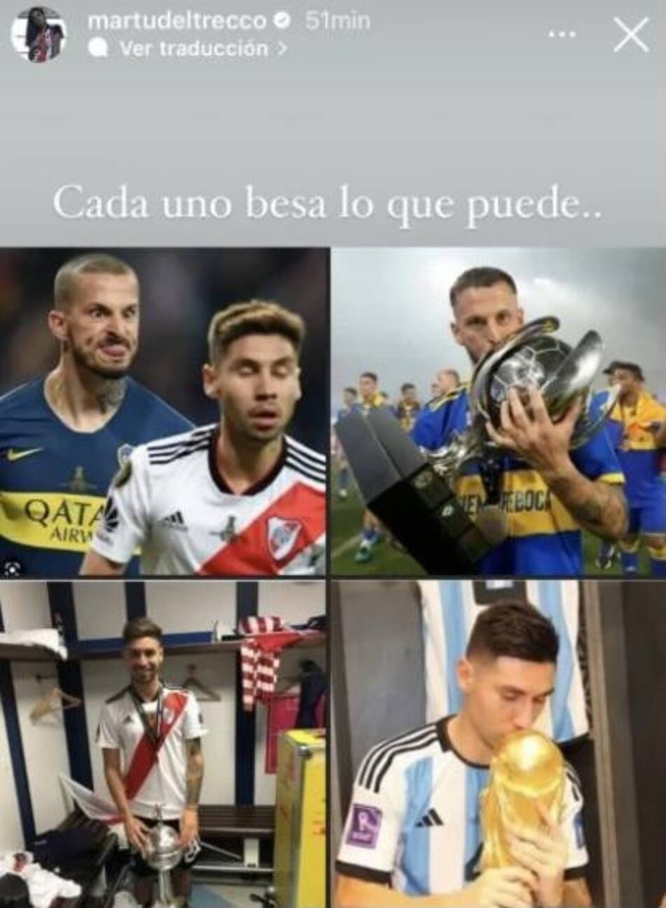 Mensaje de Martina del Trecco, jugadora del fútbol femenino de River, a Benedetto. Foto: NA.