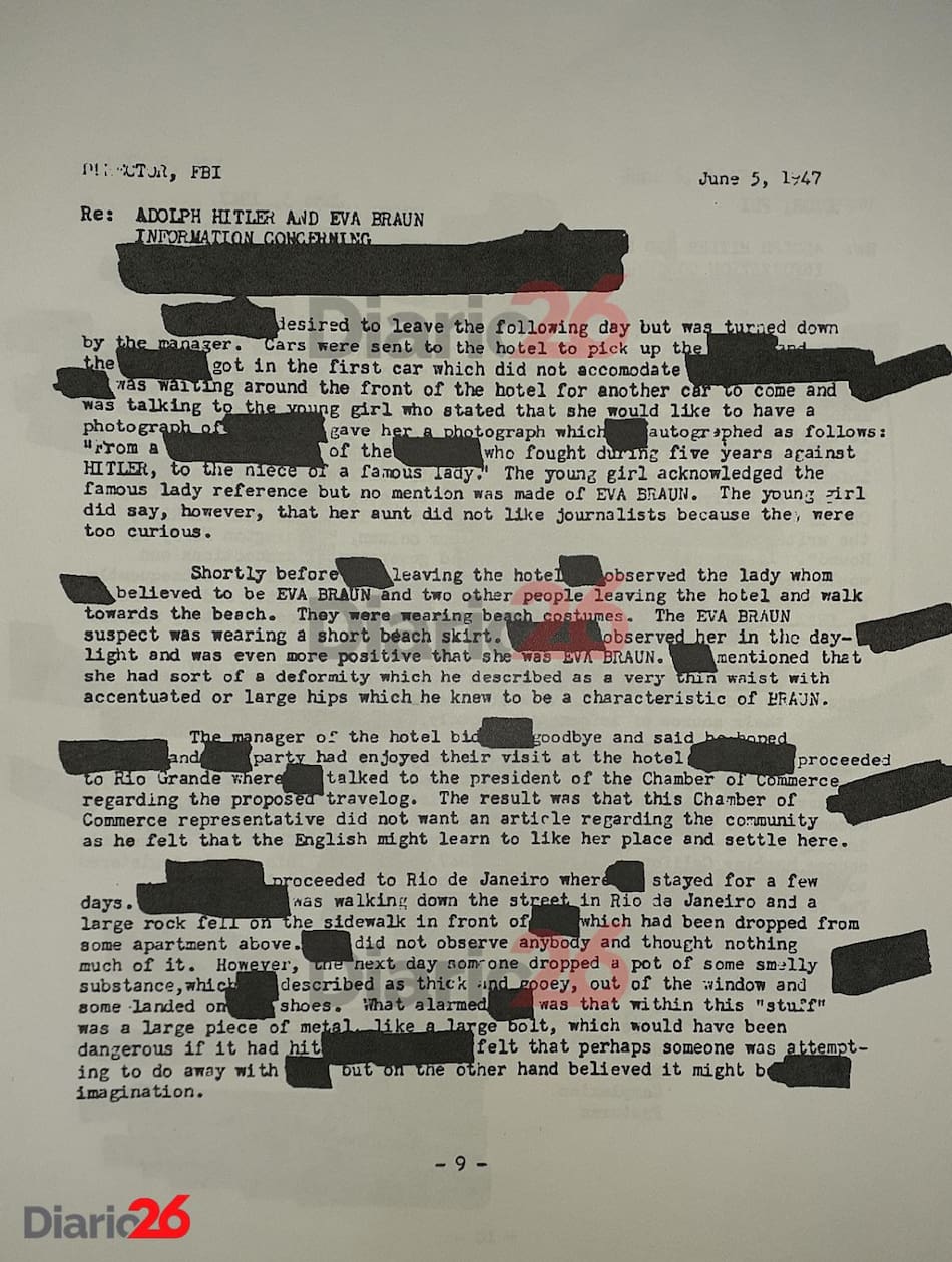 Adolf Hitler en Brasil, Hotel Atlántico, Cassino, documento desclasificado del FBI de 1947 - 09