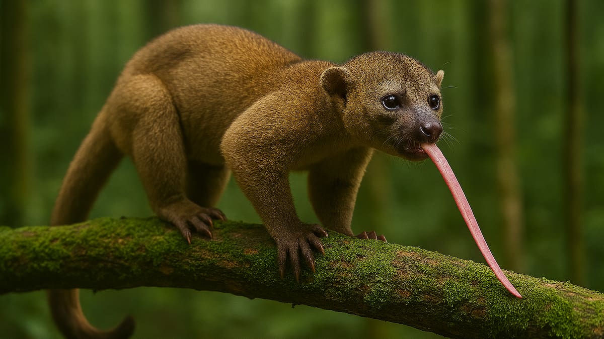 Kinkajú, el tierno animal de la selva que se alimenta de miel y frutas.