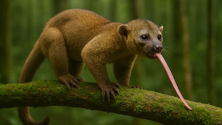 Parece un osito de peluche, pero se llama kinkajú: el tierno animal de la selva que se alimenta de miel y frutas
