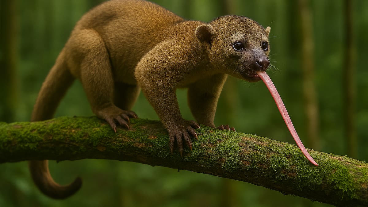 Parece un osito de peluche, pero se llama kinkajú: el tierno animal de la selva que se alimenta de miel y frutas