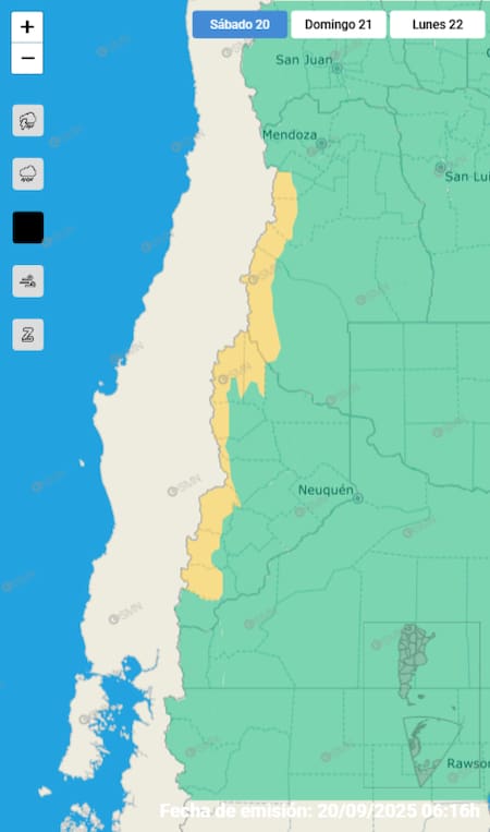 Alerta por nieve en dos provincias.