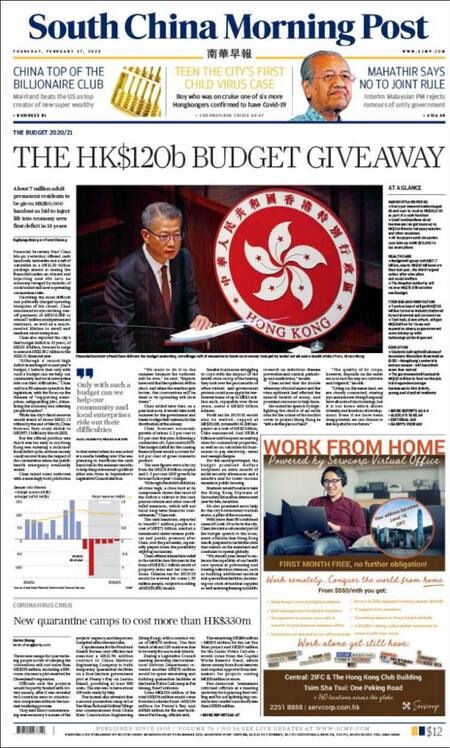 Tapas de diarios, China, jueves 27 de febrero de 2020