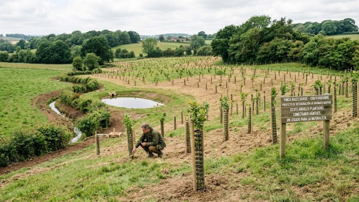 Jonathan Capener impulsó la restauración de 12 hectáreas en Staffordshire para reconectar áreas verdes y favorecer la biodiversidad.