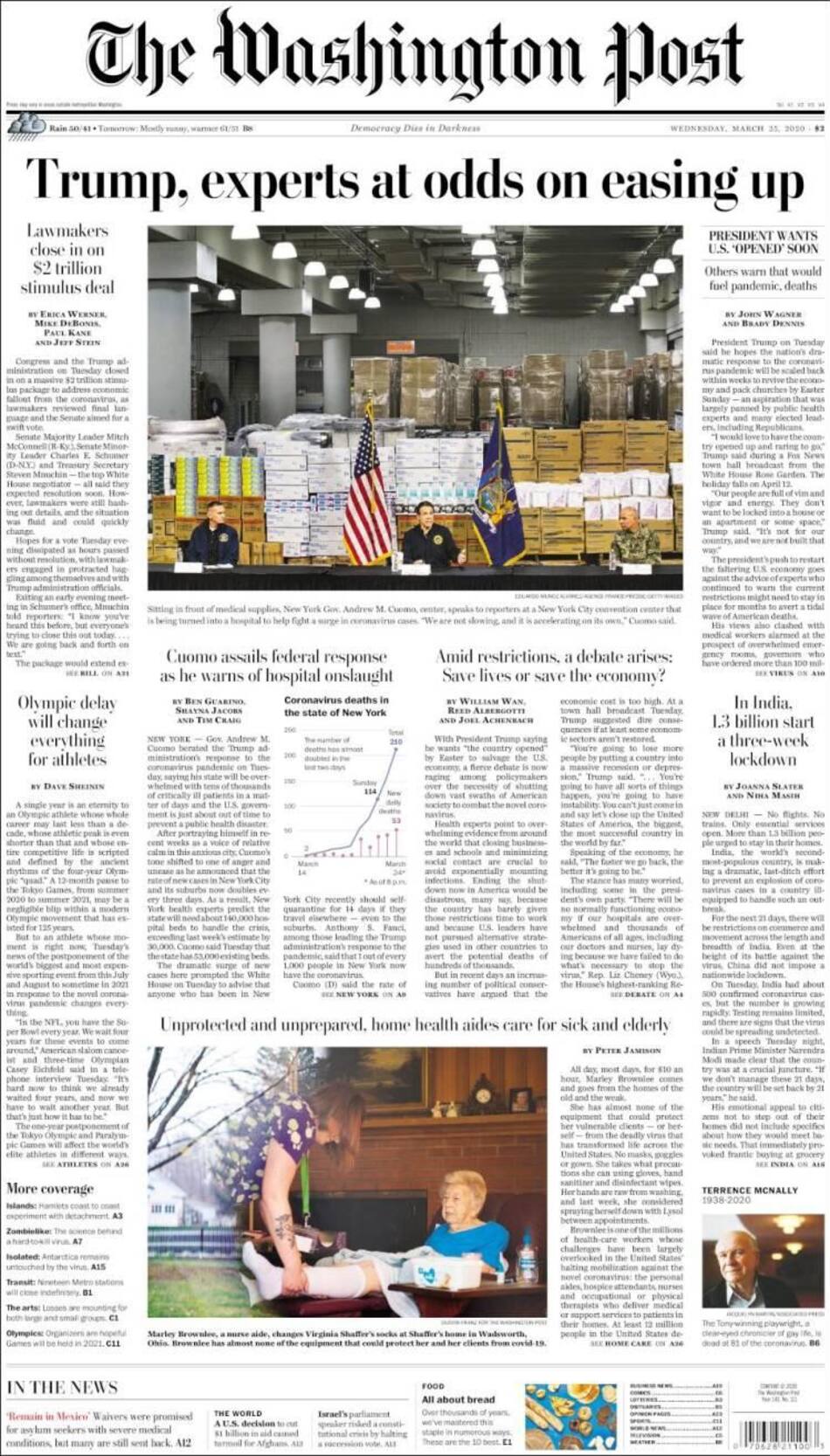 Tapas de diarios, Washington, 25 de marzo de 2020