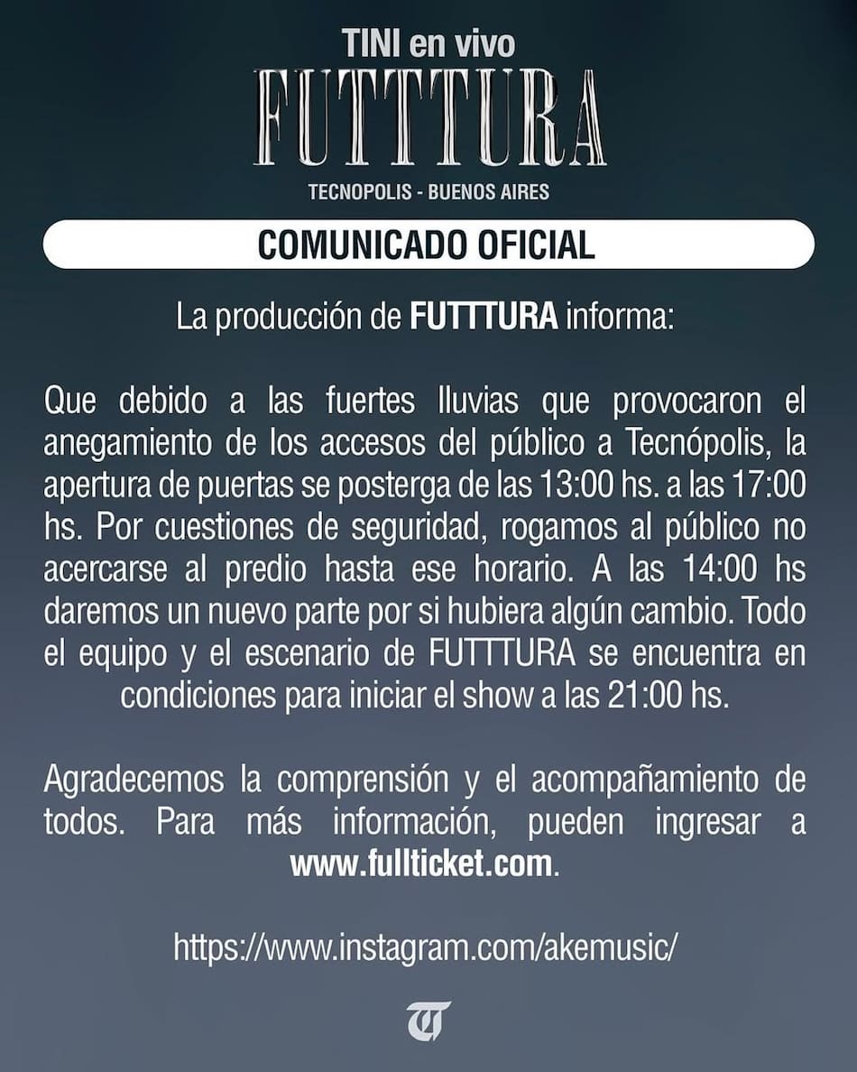 El comunicado de la producción acerca del show de Tini Stoessel.