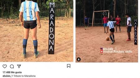 India, Mishail homenajeó a Diego Maradona con una réplica de un gol suyo