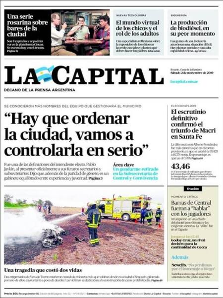 Tapas de diarios, La Capital, sábado 02-11-19