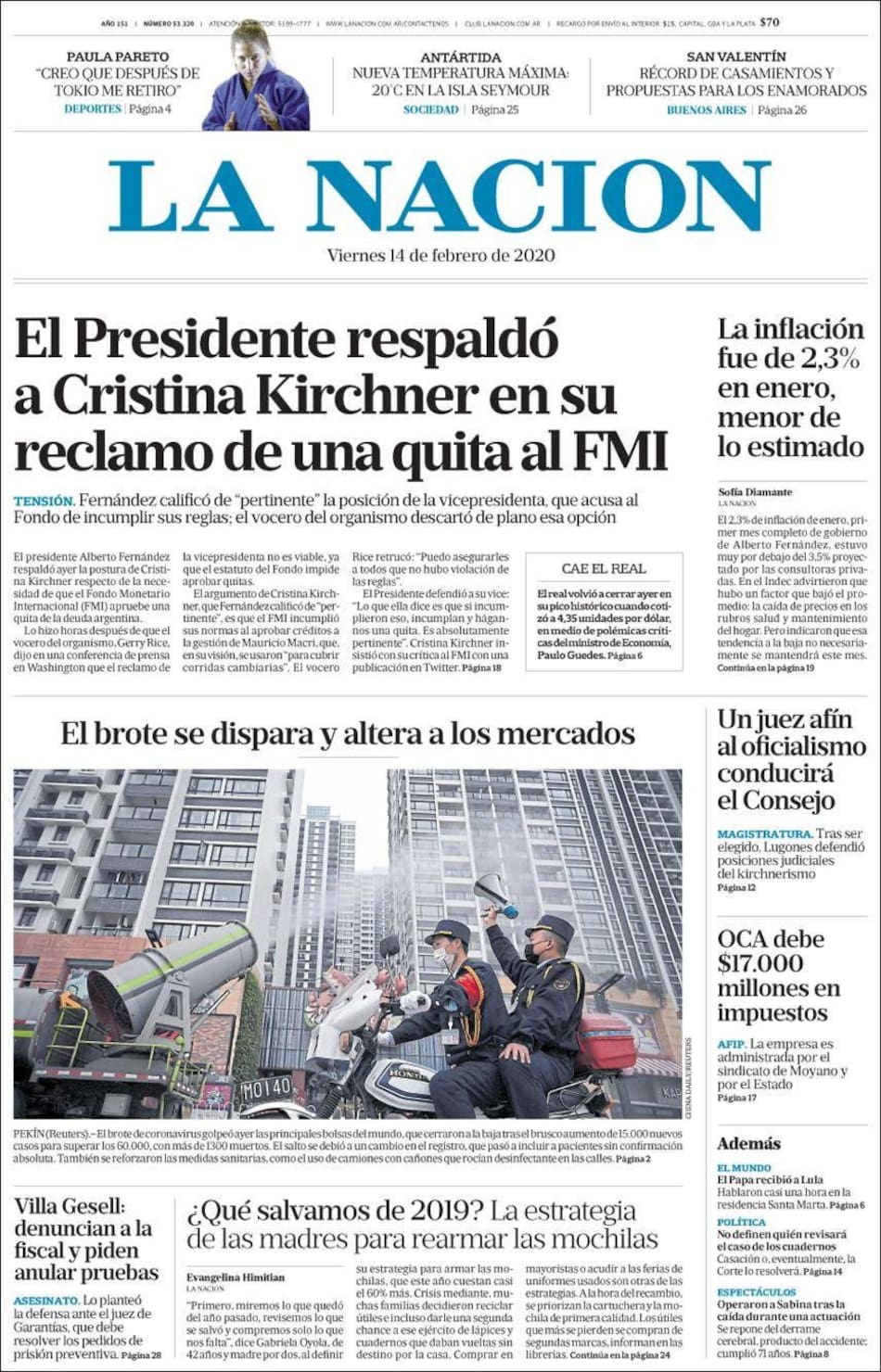Tapas de diarios, 14-2-20, LA NACION